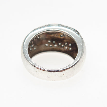 KEN CRAFTS 925 Sterling Silver Enamel & C Z Floral Swirl Ring Size 7