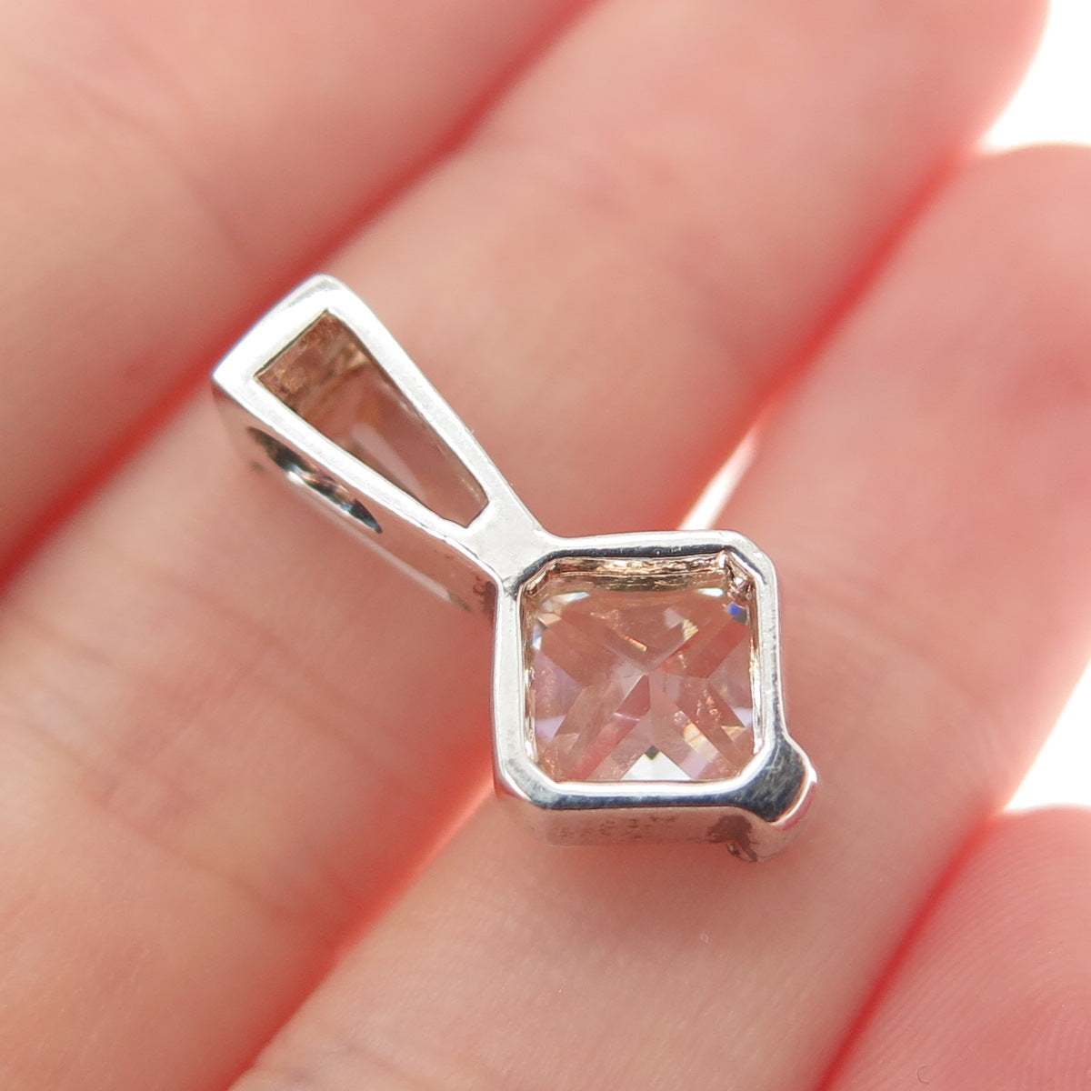 KEN CRAFTS 925 Sterling Princess & Tapered Baguette-Cut C Z Mini Slide Pendant