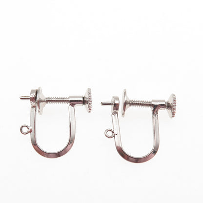 925 Sterling Silver Antique Art Deco Charm Holder Screw Back Earrings