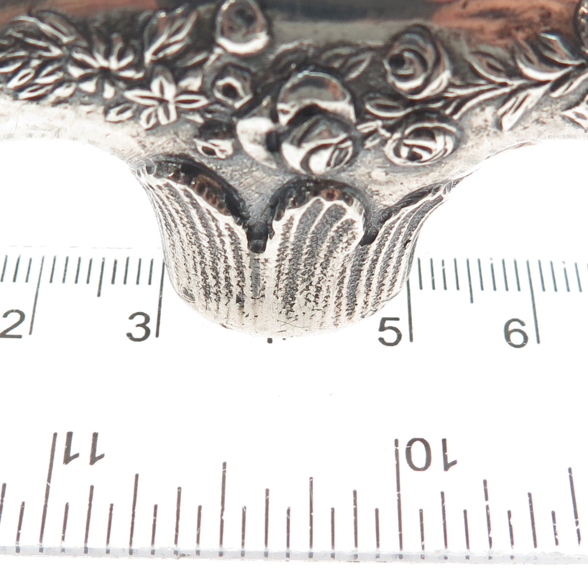 925 Sterling Silver Antique Victorian Repousse Rose Floral Walking Stick Handle