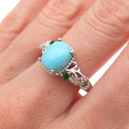 Chuck Clemency 925 Sterling Silver Real Turquoise & Peridot Ring Size 8.25