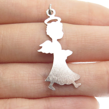 925 Sterling Silver Antique Art Deco Christmas Angel Minimalist Charm Pendant