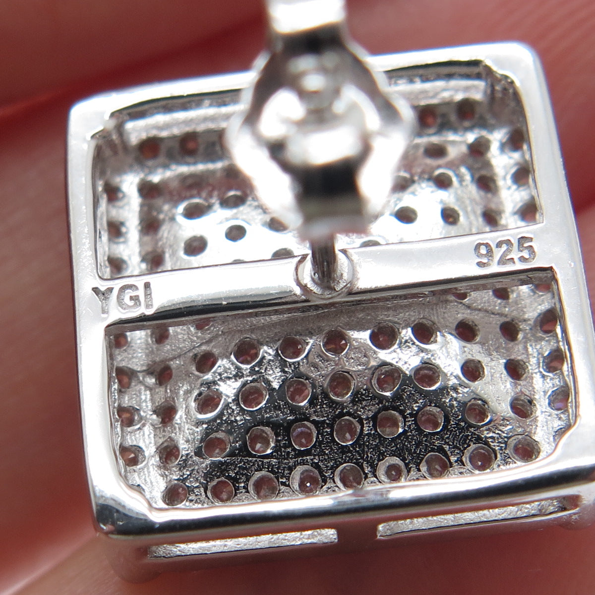 925 Sterling Silver Round-Cut C Z Sparkle Square Stud Earrings