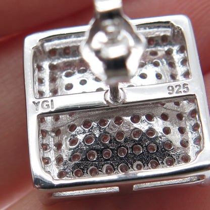 925 Sterling Silver Round-Cut C Z Sparkle Square Stud Earrings