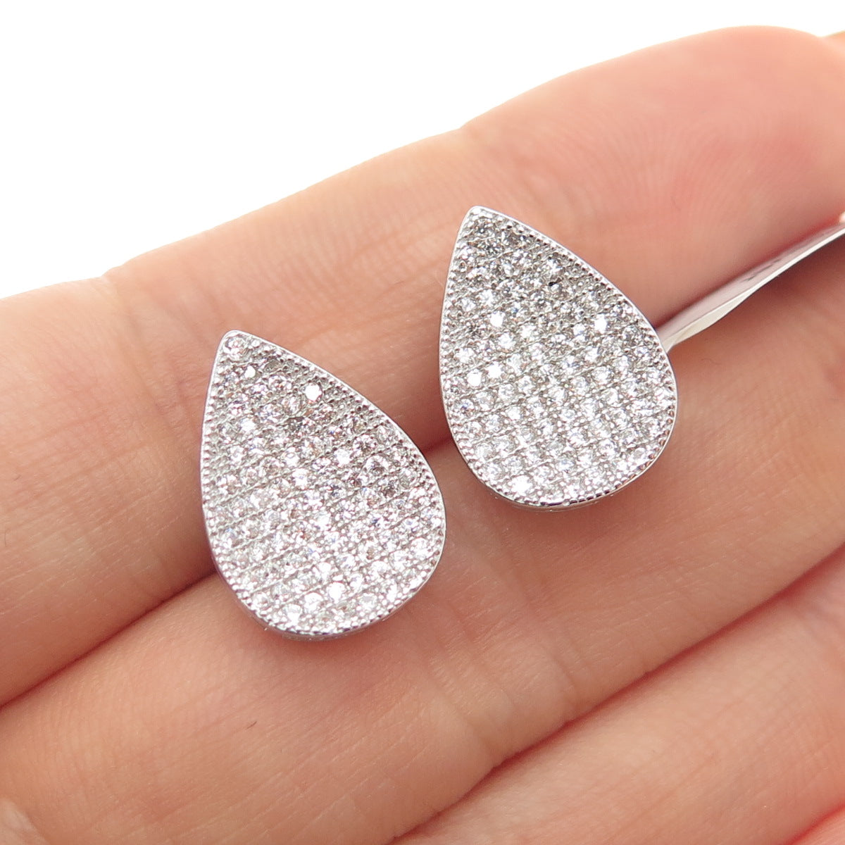 925 Sterling Silver Round-Cut C Z Teardrop Earrings