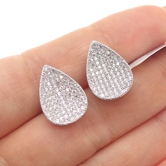 925 Sterling Silver Round-Cut C Z Teardrop Earrings