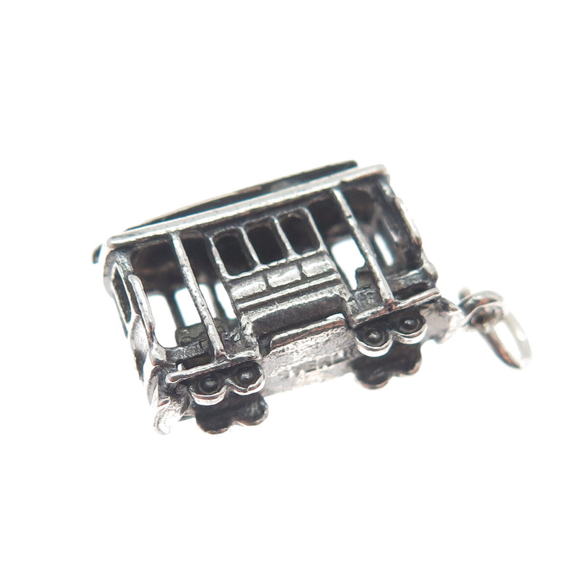 925 Sterling Silver Antique Art Deco City Tram Minimalist 3D Charm Pendant