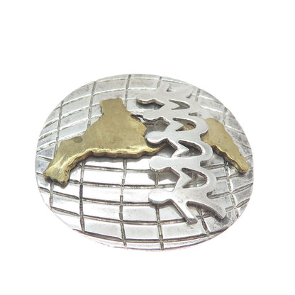 925 Sterling Silver 2-Tone Vintage Mexico Kids Holding Hands Globe Pin Brooch