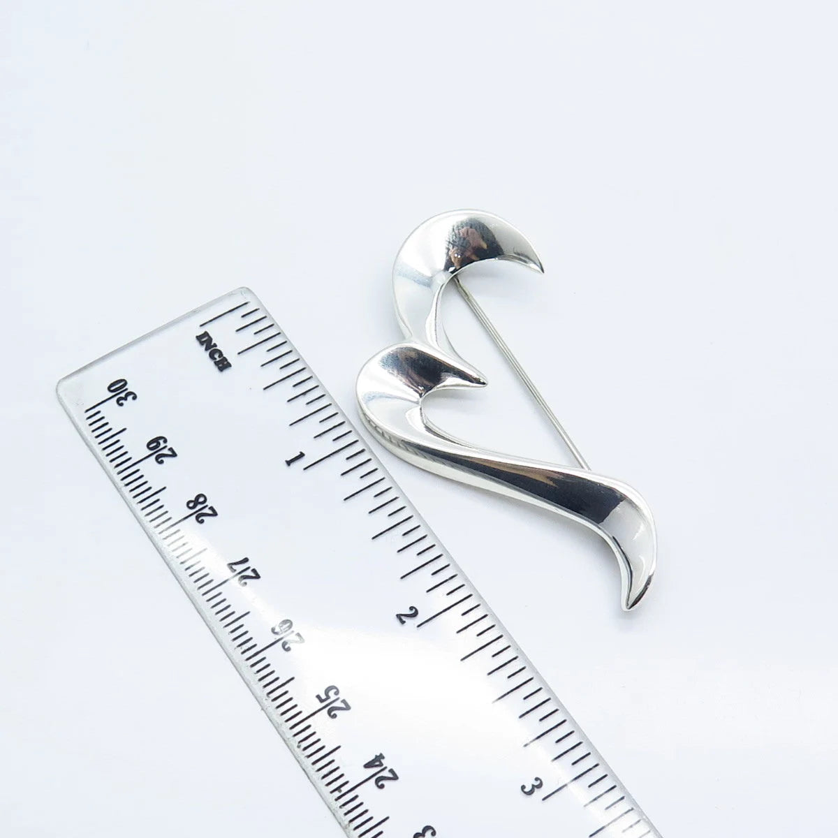925 Sterling Silver Vintage Modernist Half Heart Pin Brooch