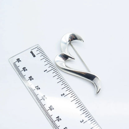 925 Sterling Silver Vintage Modernist Half Heart Pin Brooch