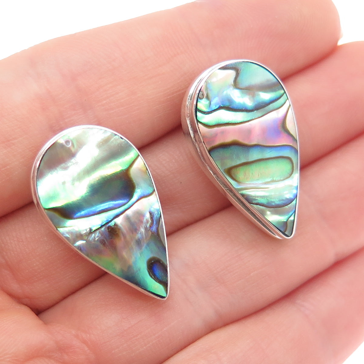 AF DESIGN 925 Sterling Silver Vintage Real Abalone Shell Teardrop Earrings