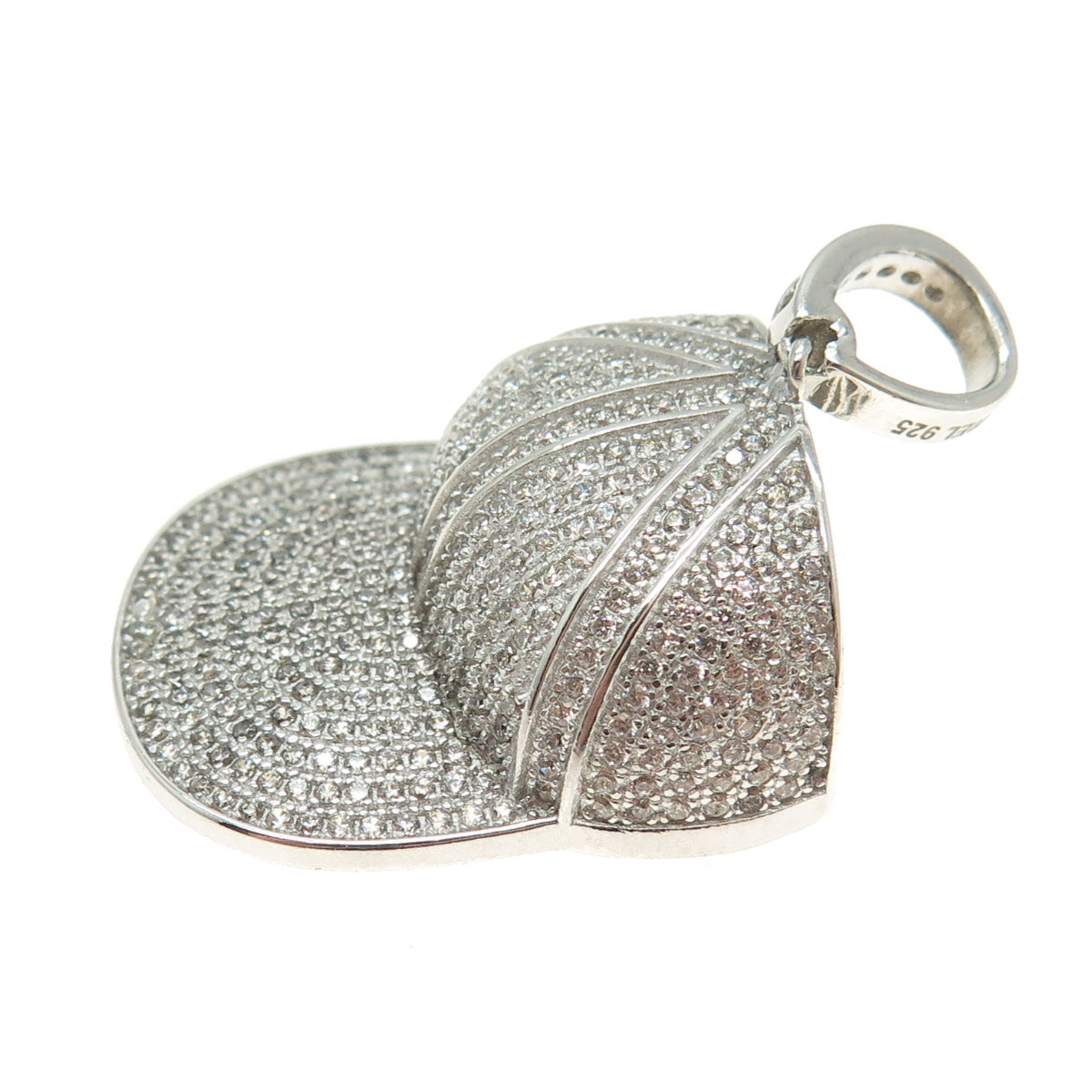 REL 925 Sterling Silver Round-Cut Shaped C Z Baseball Cap Pendant