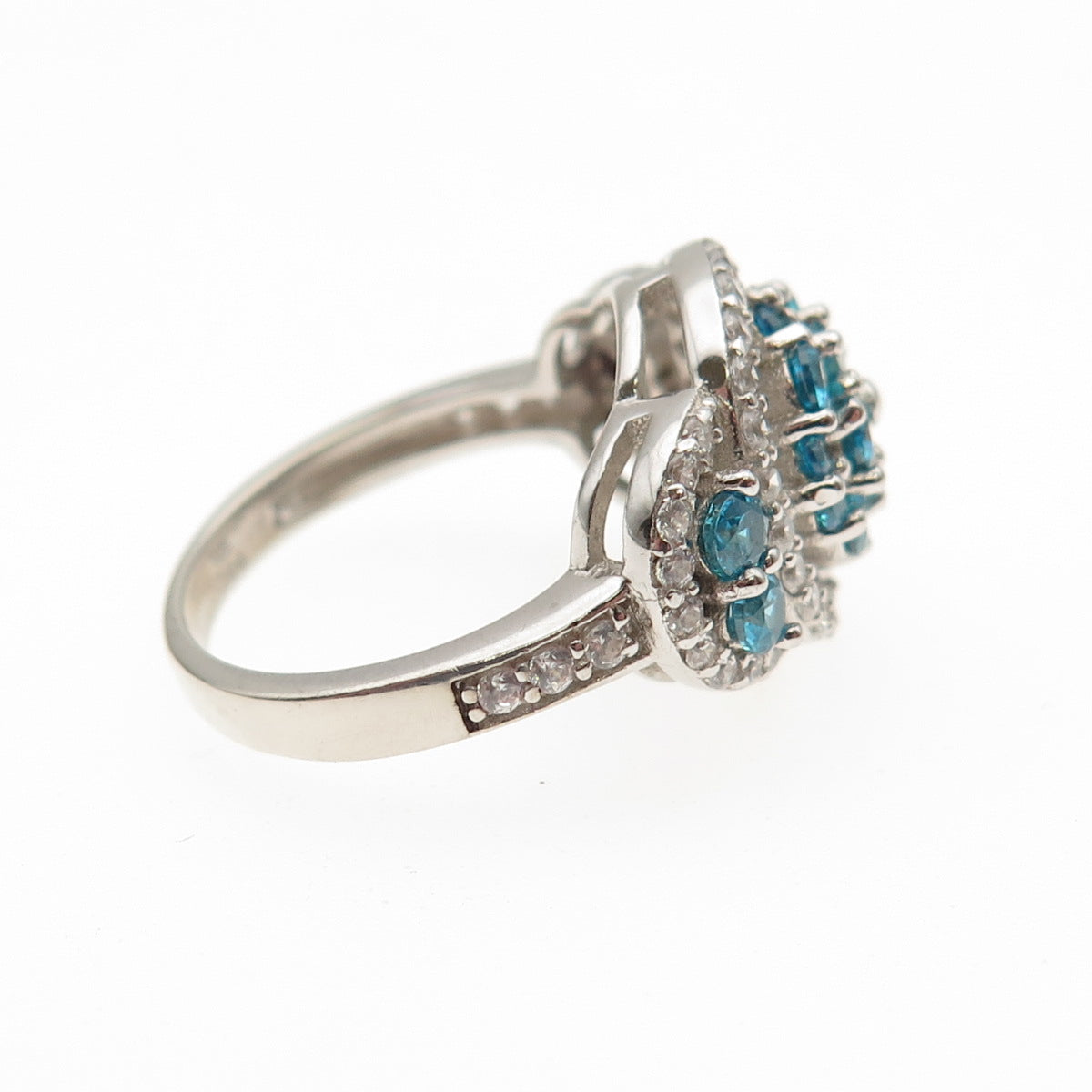925 Sterling Silver Round-Cut Blue & White C Z Ring Size 5