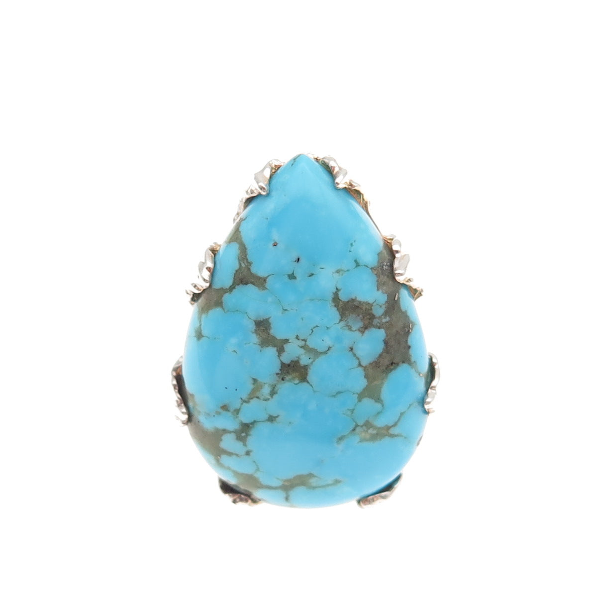 925 Sterling Silver Vintage Real Lone Mountain Turquoise Teardrop Ring Size 8
