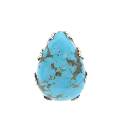 925 Sterling Silver Vintage Real Lone Mountain Turquoise Teardrop Ring Size 8