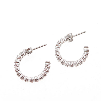 925 Sterling Silver Round-Cut C Z Hoop Earrings