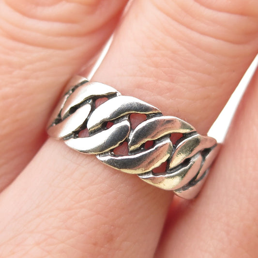 925 Sterling Silver Vintage Cuban Link Oxidized Band Ring Size 8.75