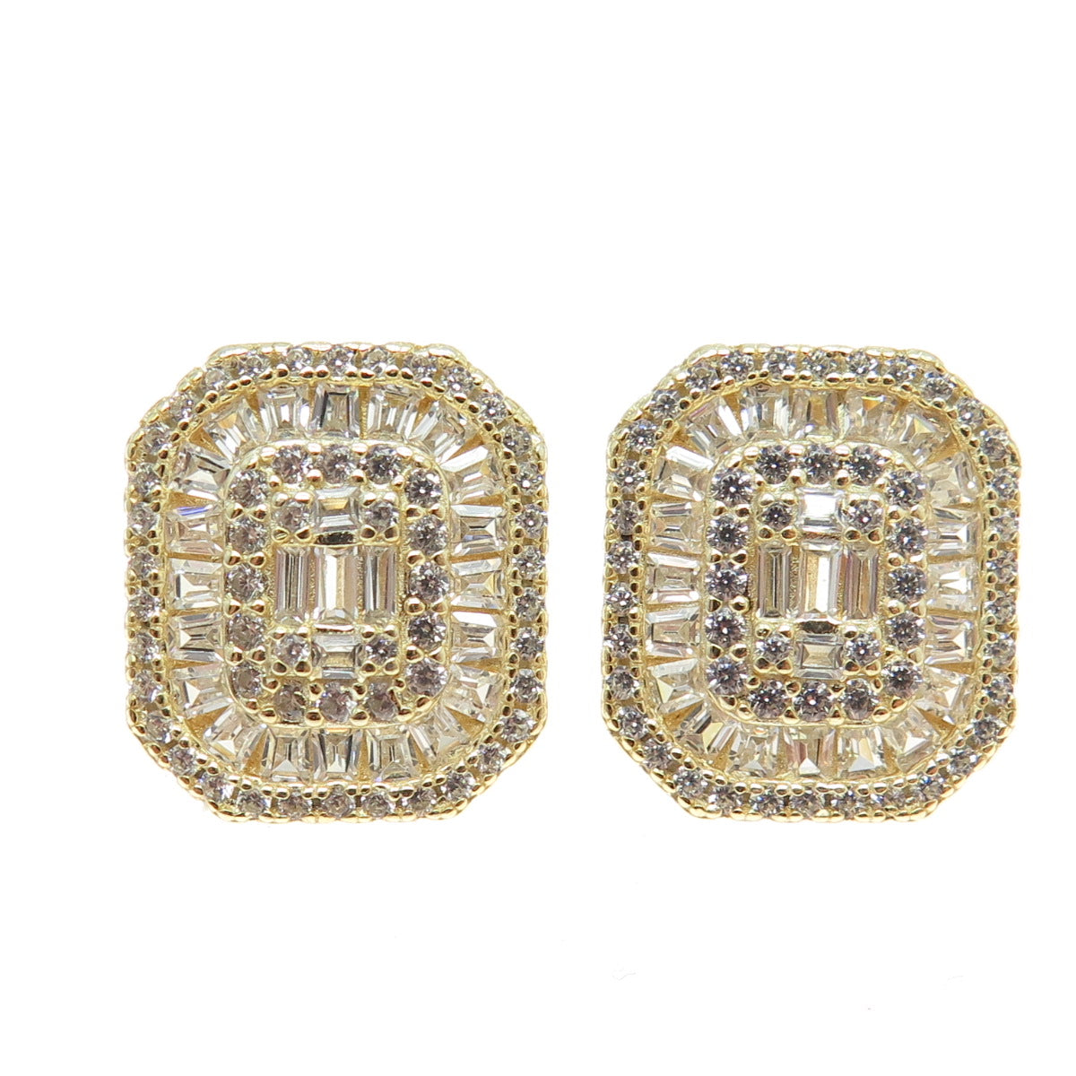 925 Sterling Silver Gold Plated Multi-Cut C Z Sparkling Earrings