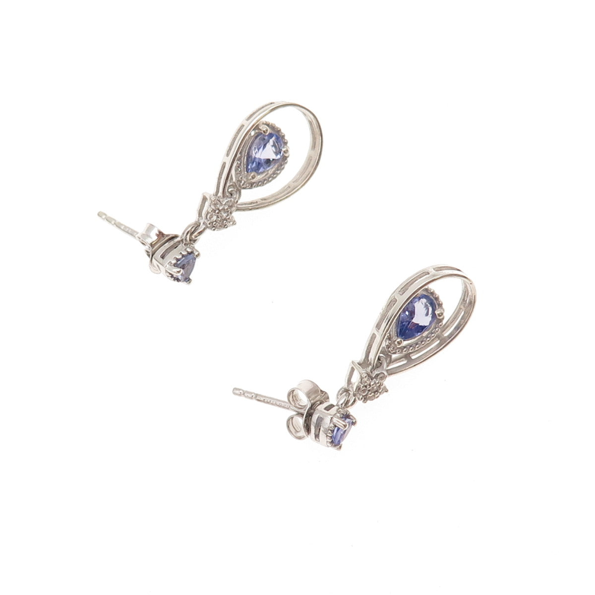 Chuck Clemency 925 Sterling Silver Real Tanzanite White Topaz Teardrop Earrings