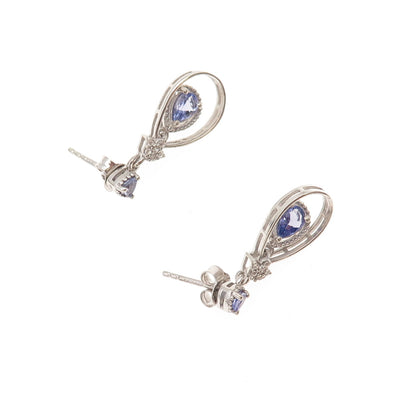 Chuck Clemency 925 Sterling Silver Real Tanzanite White Topaz Teardrop Earrings