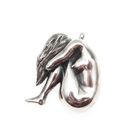 C. Ross 8P 925 Sterling Silver Vintage Naked Lady Oxidized Pendant