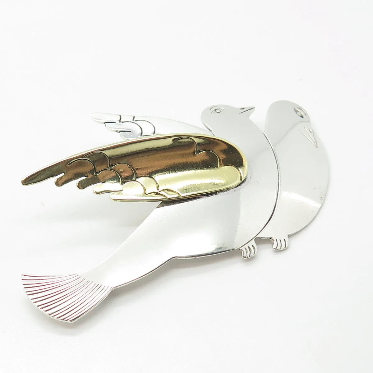 925 Sterling Silver 2-Tone Vintage Mexico Couple of Birds Pin Brooch