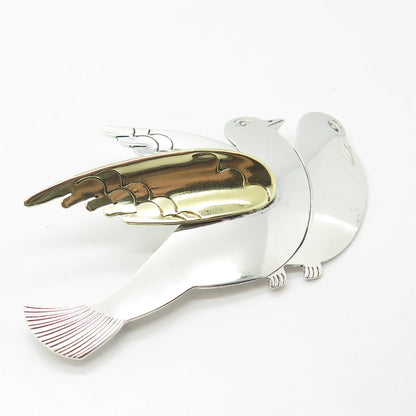 925 Sterling Silver 2-Tone Vintage Mexico Couple of Birds Pin Brooch