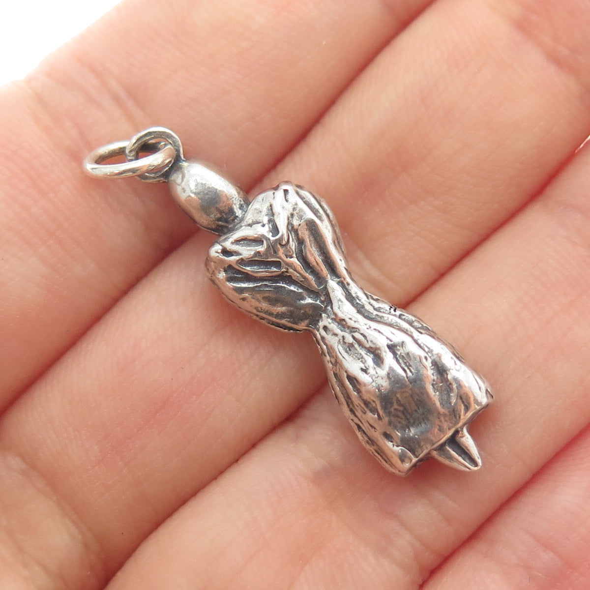 925 Sterling Silver Vintage Modernist Praying Woman Oxidized Charm Pendant