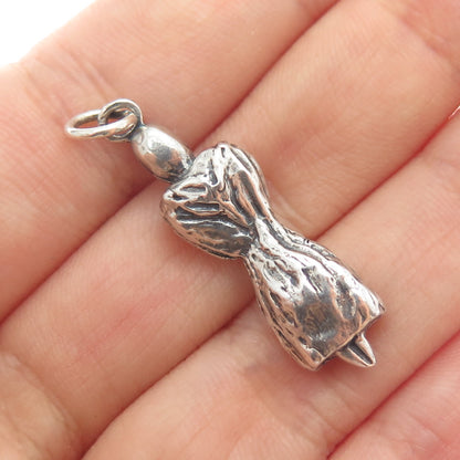 925 Sterling Silver Vintage Modernist Praying Woman Oxidized Charm Pendant
