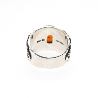 SUARTI BALI 925 Sterling Silver Vintage Real Amber Swirl Oxidized Ring Size 6.25