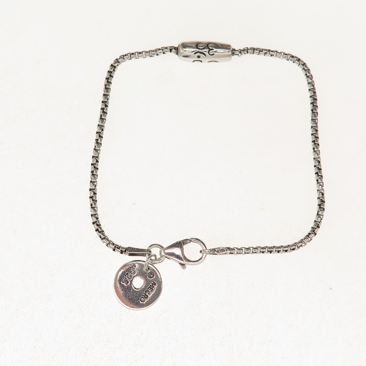 Me & Ro 925 Sterling Silver Vintage Om Mantra Bead Round Box Link Bracelet 6.75"