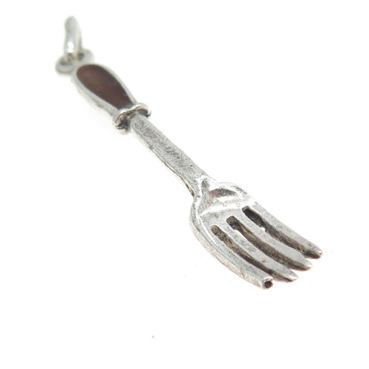 800 Silver Vintage Italy Red & Blue Enamel Fork Pendant