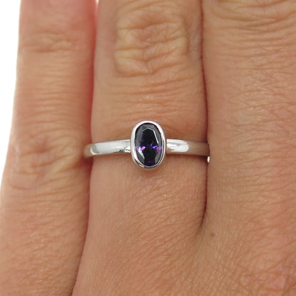 925 Sterling Silver Oval-Cut Purple C Z Ring Size 5.75