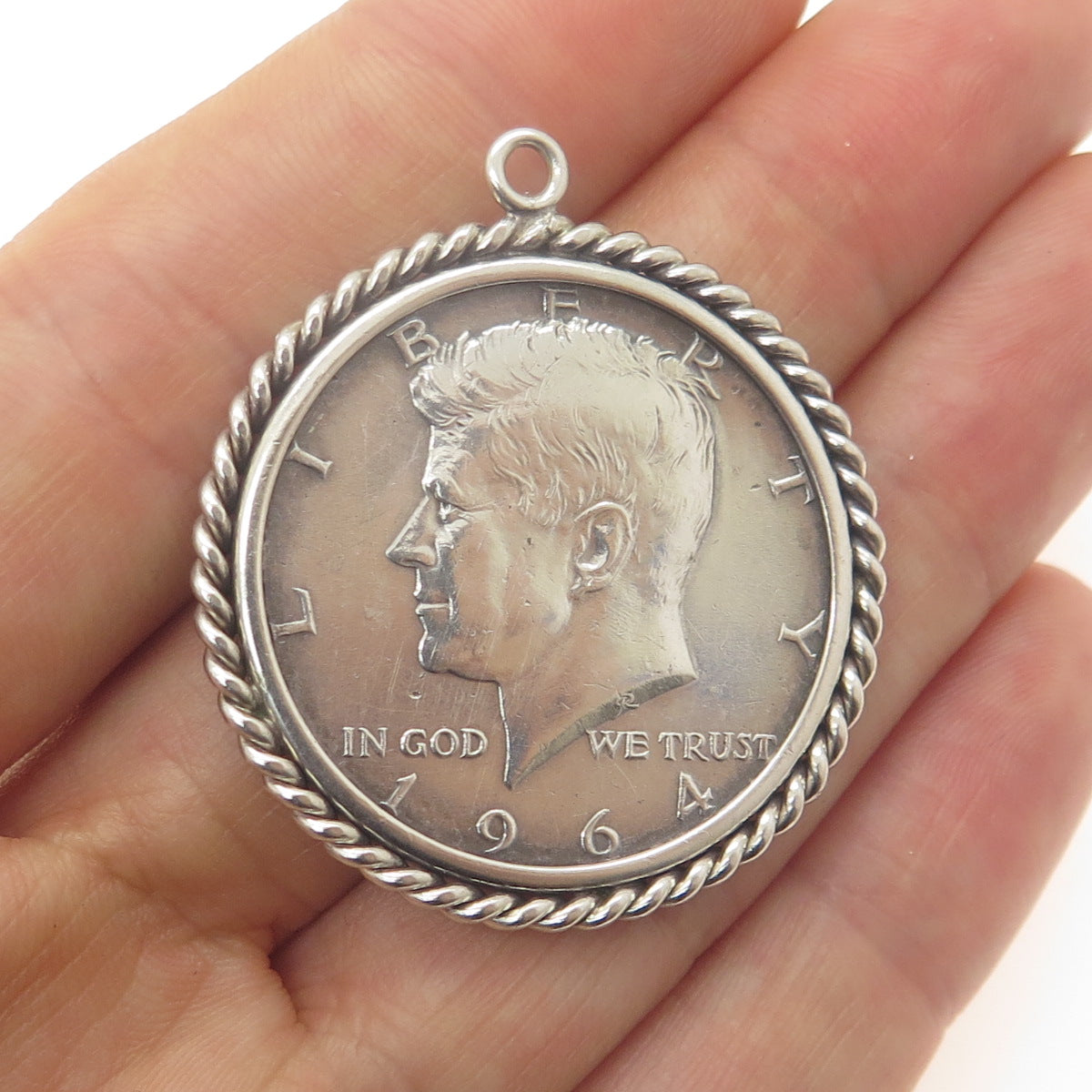 900 Silver Vintage 1964 "Kennedy Half Dollar" Coin Pendant