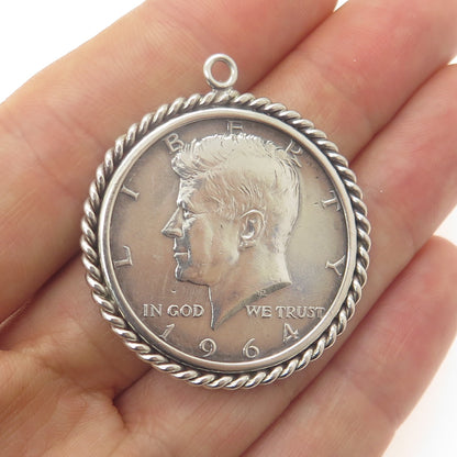 900 Silver Vintage 1964 "Kennedy Half Dollar" Coin Pendant