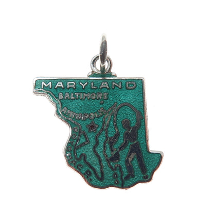 925 Sterling Silver Vintage Enamel Maryland State Map Charm Pendant