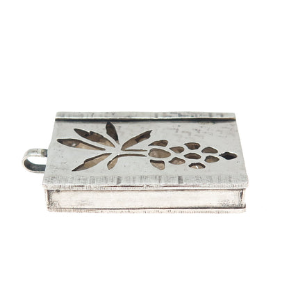 925 Sterling Silver Vintage Real Quartz Grape Shadow Box Oxidized Charm Pendant