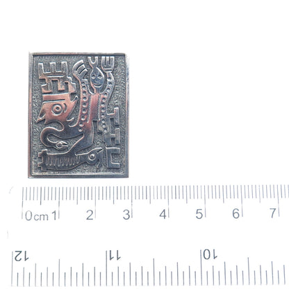 925 Sterling Silver Vintage Ecuador Tribal Symbol Oxidized Pin Pendant