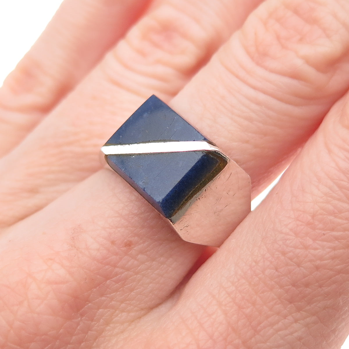 925 Sterling Silver Vintage Mexico Real Sodalite Ring Size 8.25