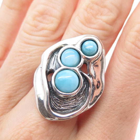 HAGIT GORALI 925 Sterling Silver Vintage Israel Larimar Modernist Ring Size 8