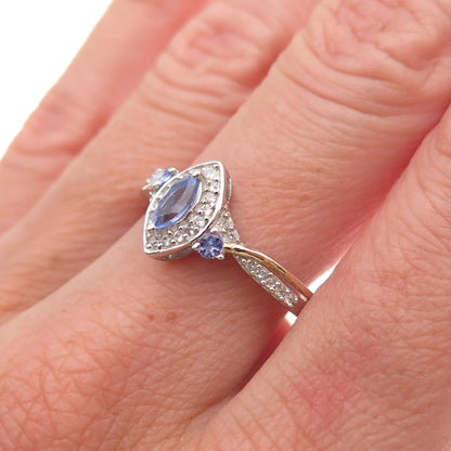 Chuck Clemency 925 Sterling Silver Real Tanzanite & White Topaz Ring Size 8.25