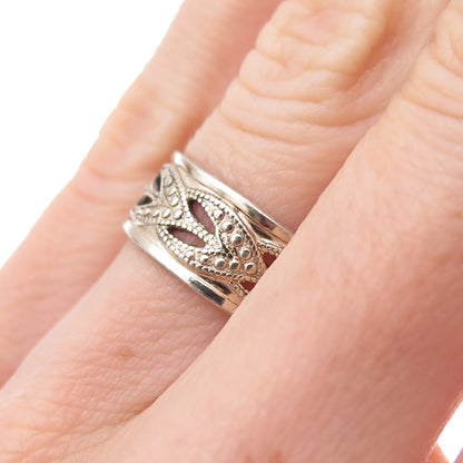 Vargas 925 Sterling Silver Gold Plated Antique Art Deco Floral Band Ring Size 6