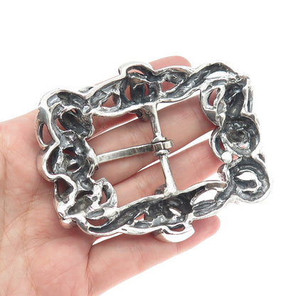925 Sterling Silver Vintage Spiral Link Solid 140.8g Brutalist Belt Buckle
