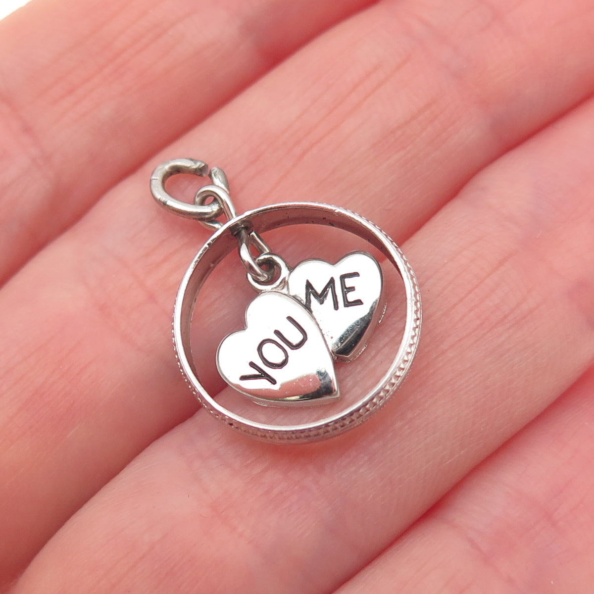 925 Sterling Silver Vintage You & Me Heart Mini Charm Pendant