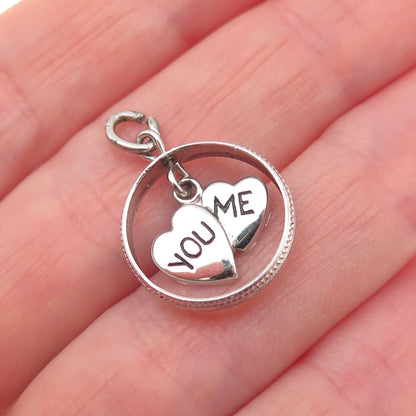 925 Sterling Silver Vintage You & Me Heart Mini Charm Pendant