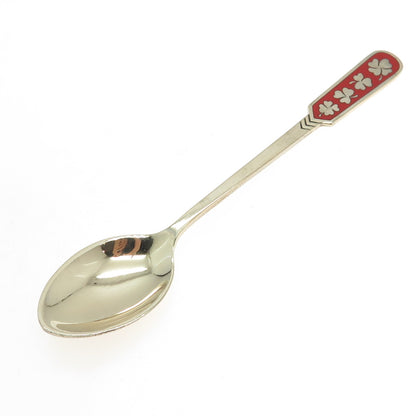 EGON LAURIDSEN Sterling Gold Plated Vintage Denmark Enamel Clover Coffee Spoon