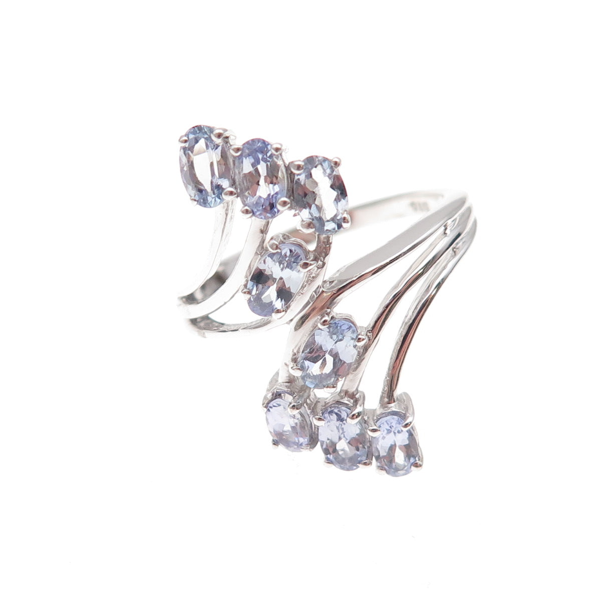 Chuck Clemency 925 Sterling Silver Real Oval-Cut Tanzanite Bypass Ring Size 8