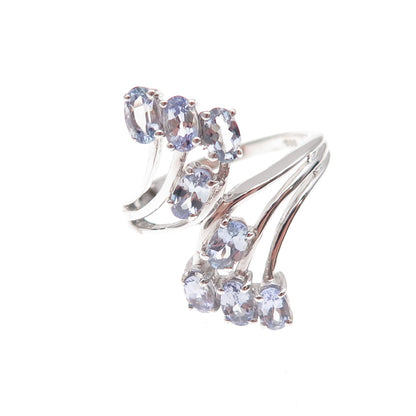 Chuck Clemency 925 Sterling Silver Real Oval-Cut Tanzanite Bypass Ring Size 8