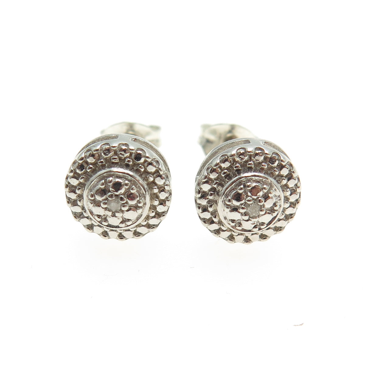 925 Sterling Silver Real Round-Cut Diamond Stud Earrings