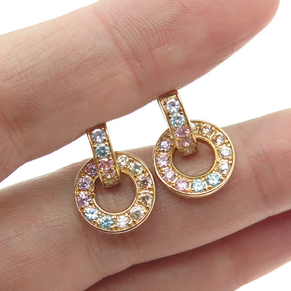 HAN 925 Sterling Silver Gold Plated Multi-Color C Z Charm Hoop Earrings